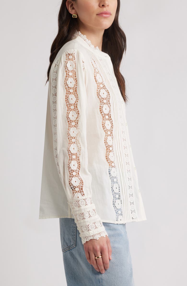 Caslon<sup>®</sup> Pretty Lace Panel Button-Up Shirt, Alternate, color, Ivory Pristine
