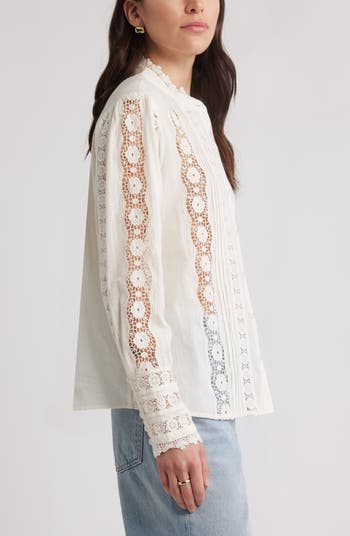 Pretty Lace Panel Button-Up Shirt