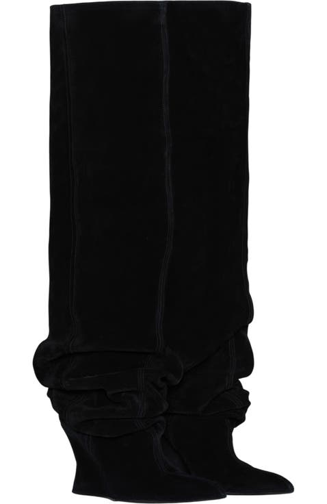 Suede leather Wedge thigh-high boots