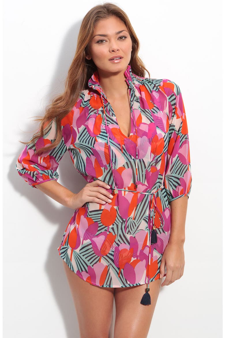 Print Silk Cover-Up Tunic, Main, color, BALLET PINK