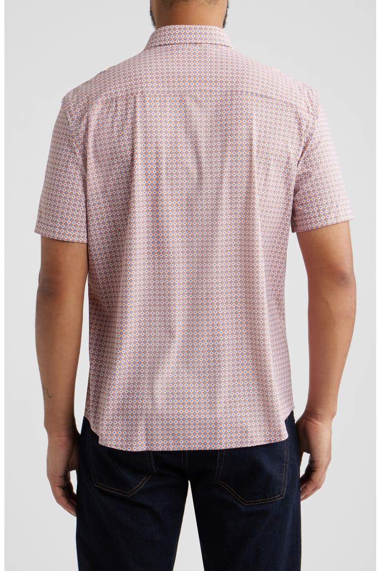 XC+™ Motion Geo Print Short-Sleeve Performance Knit Button-Up Shirt, Alternate, color, ORANGE QUAD GRID
