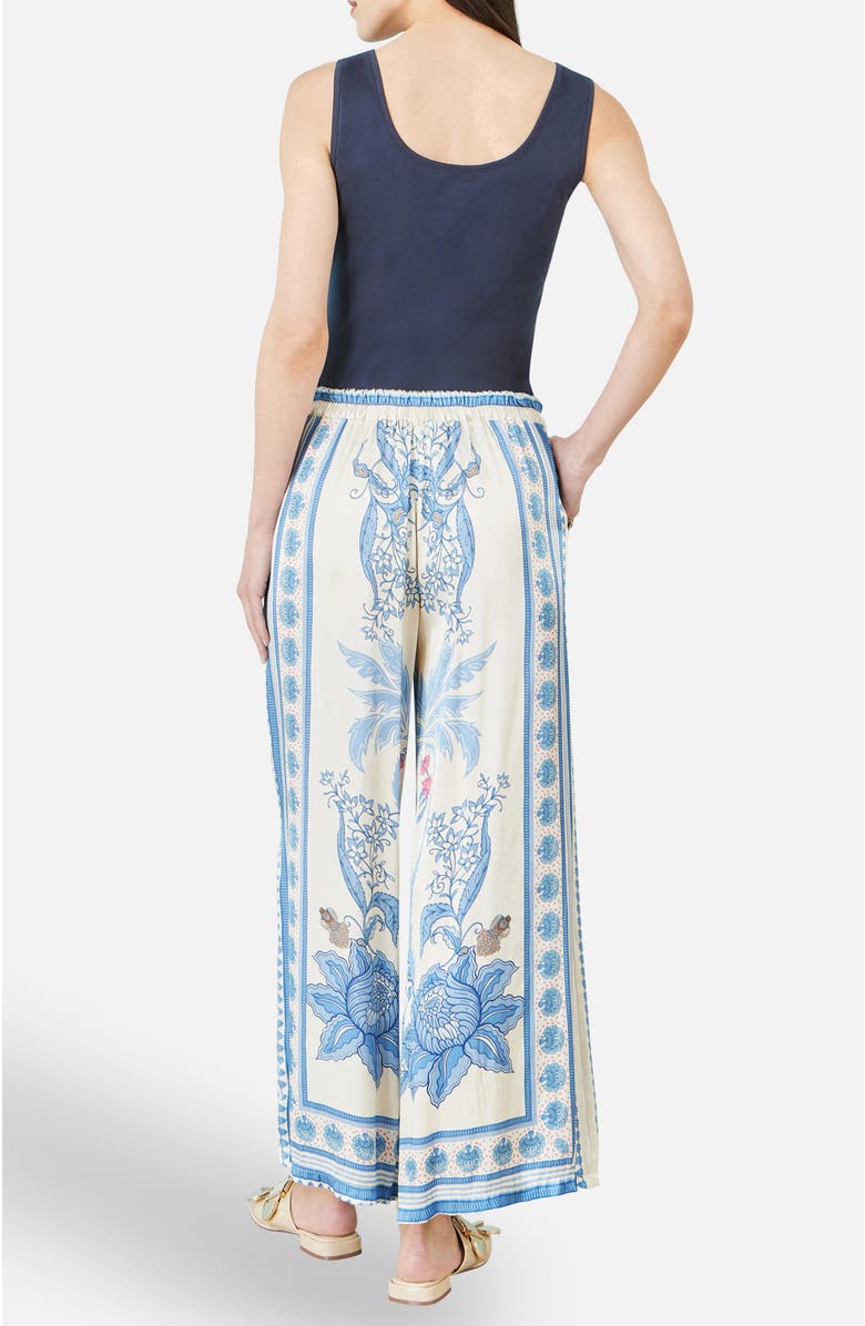 Yumi Satin Print Placement Relaxed Trousers, Alternate, color, Blue