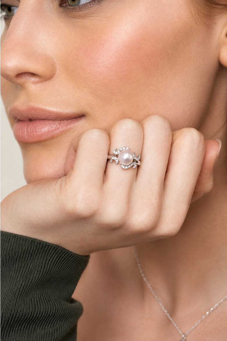 Akoya Pearl & Diamond Crown Jewel Ring, Alternate, color, White Gold
