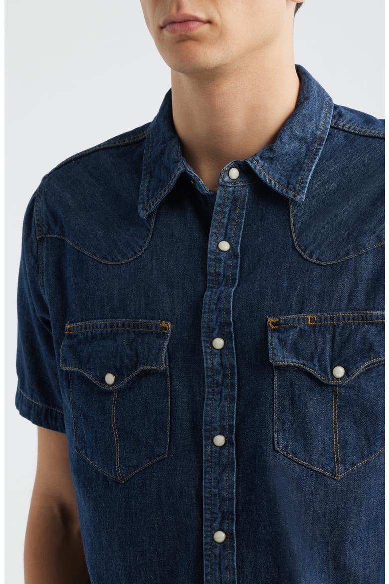 Short Sleeve Denim Snap-Up Shirt, Alternate, color, DARK WASH