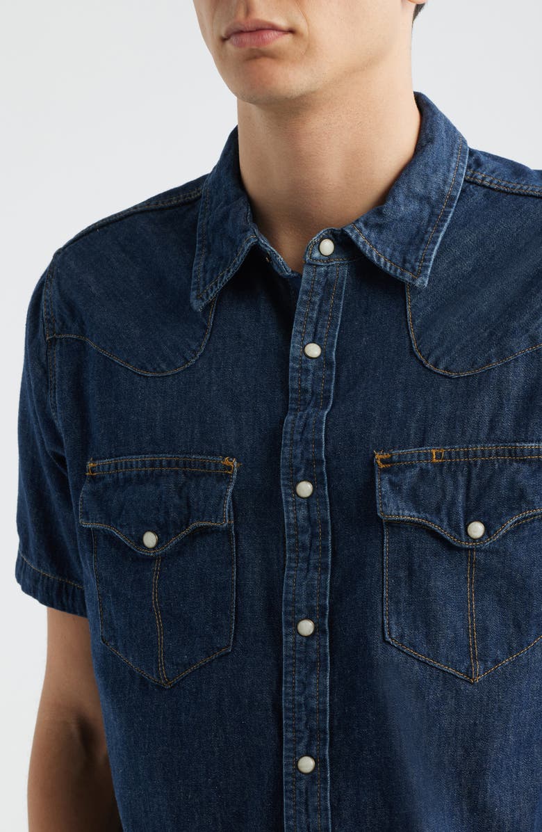 Tecovas Short Sleeve Denim Snap-Up Shirt, Alternate, color, Dark Wash