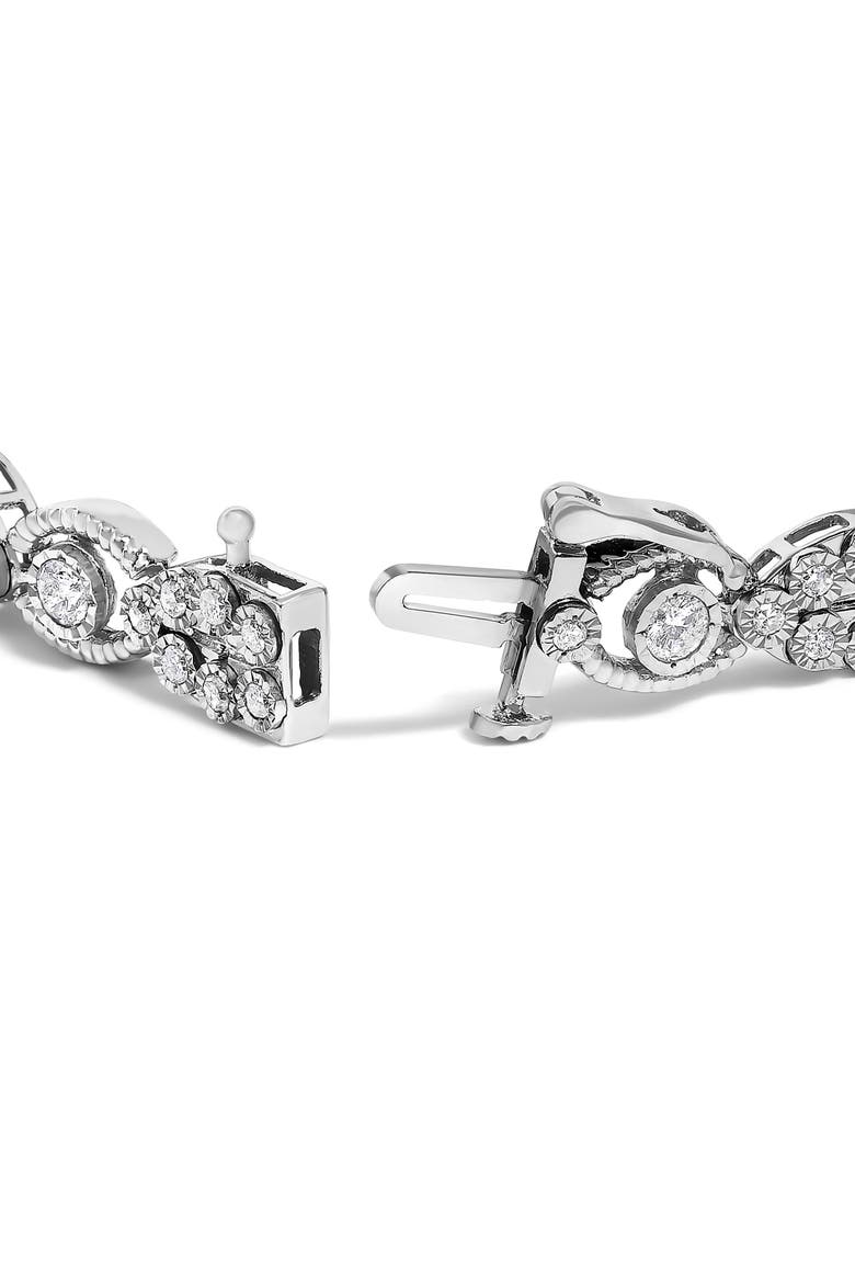 10K White Gold 2.0 Cttw Diamond Milgrain Cluster Link Bracelet, Alternate, color, White Gold