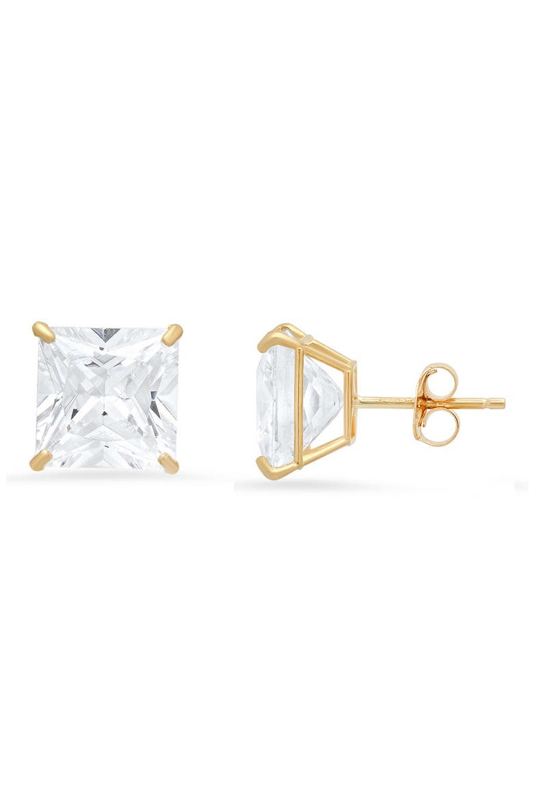 10K Gold Princess Cut Cubic Zirconia Stud Earrings, Main, color, GOLD/8MM