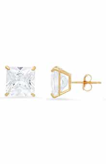 10K Gold Princess Cut Cubic Zirconia Stud Earrings