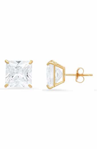 10K Gold Princess Cut Cubic Zirconia Stud Earrings