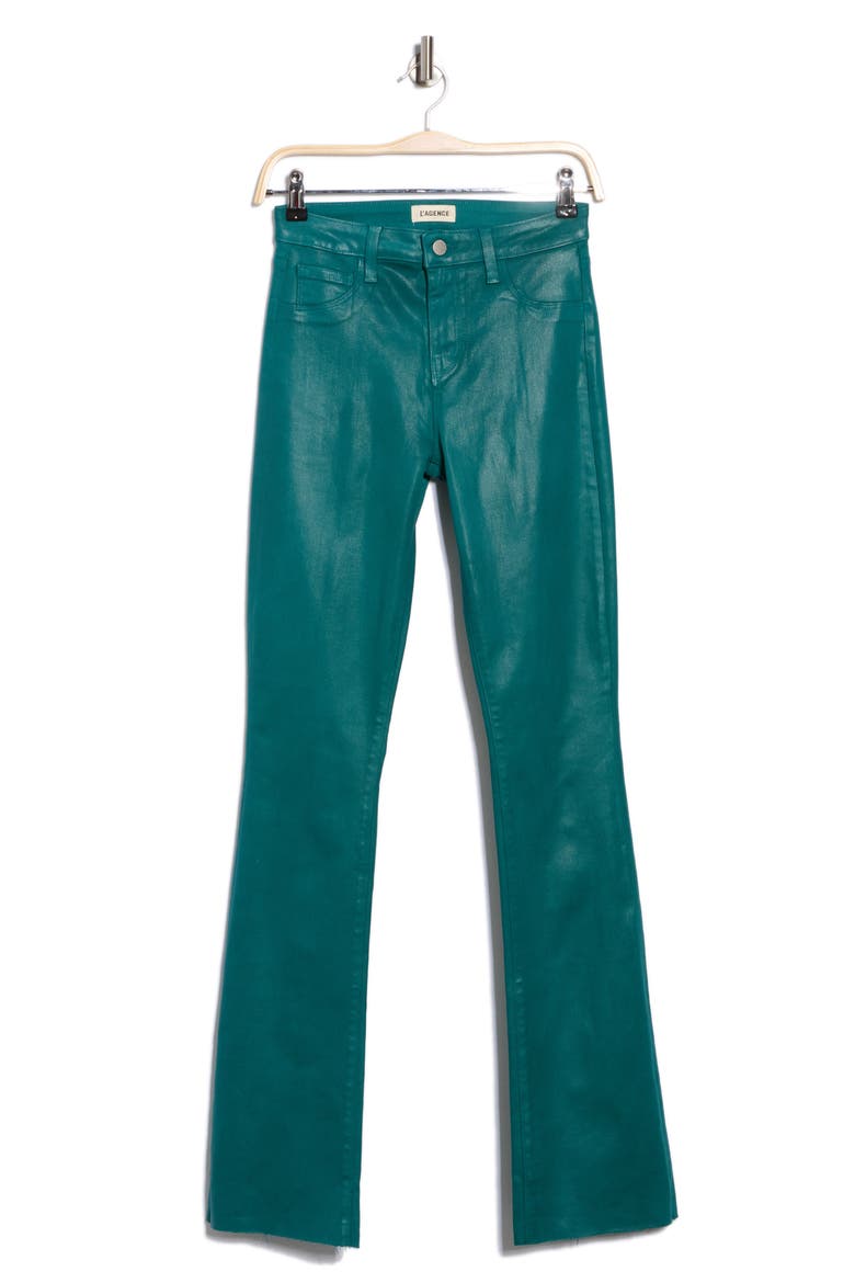 Ruth Coated High Waist Raw Hem Straight Leg Jeans, Alternate, color, DARK TEAL