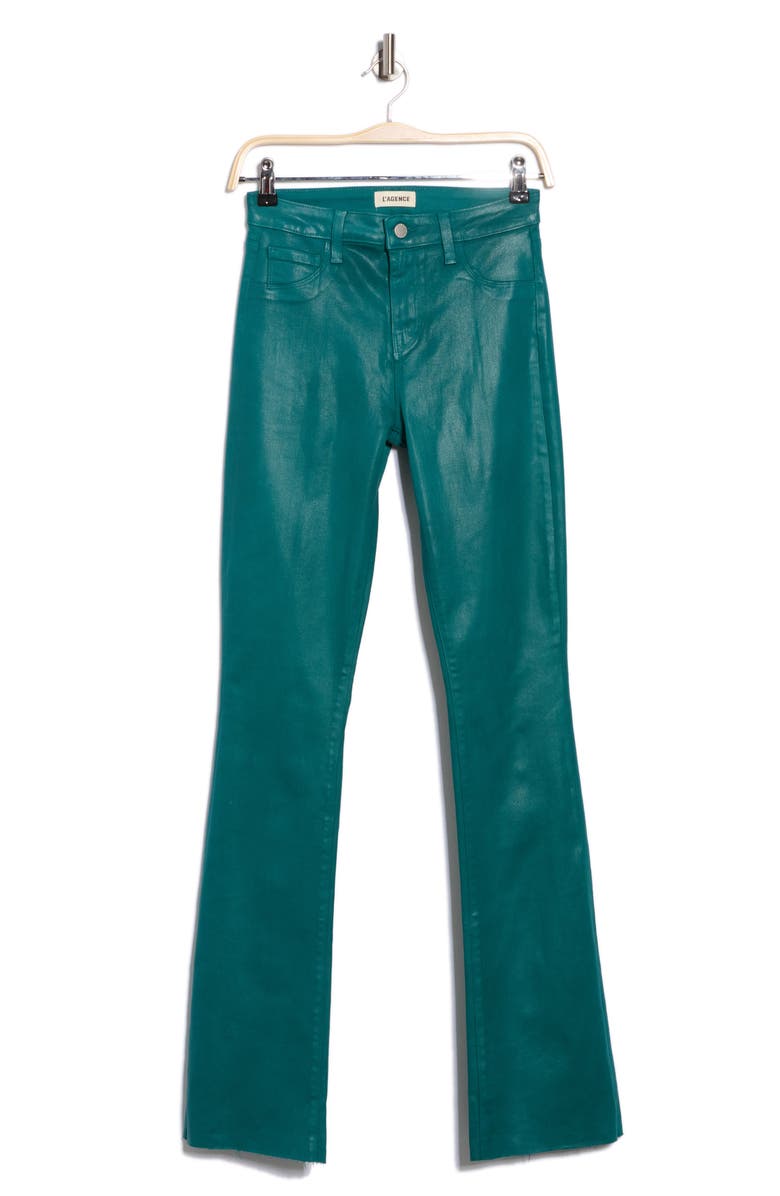 L'AGENCE Ruth Coated High Waist Raw Hem Straight Leg Jeans, Alternate, color, Dark Teal