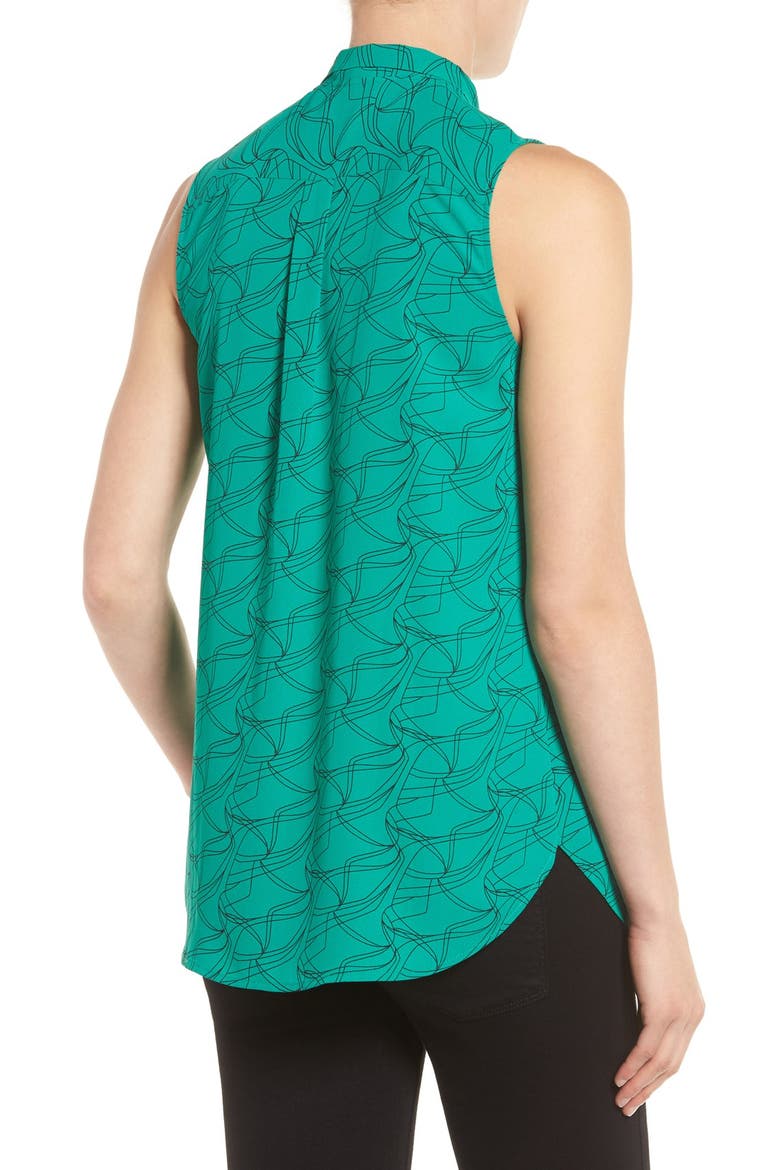 Tie Neck Sleeveless Blouse, Alternate, color, GREEN- BLACK WAVE LINES