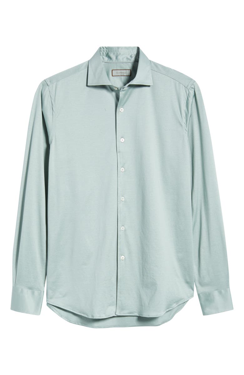 Canali Regular Fit Cotton Jersey Dress Shirt, Alternate, color, Green