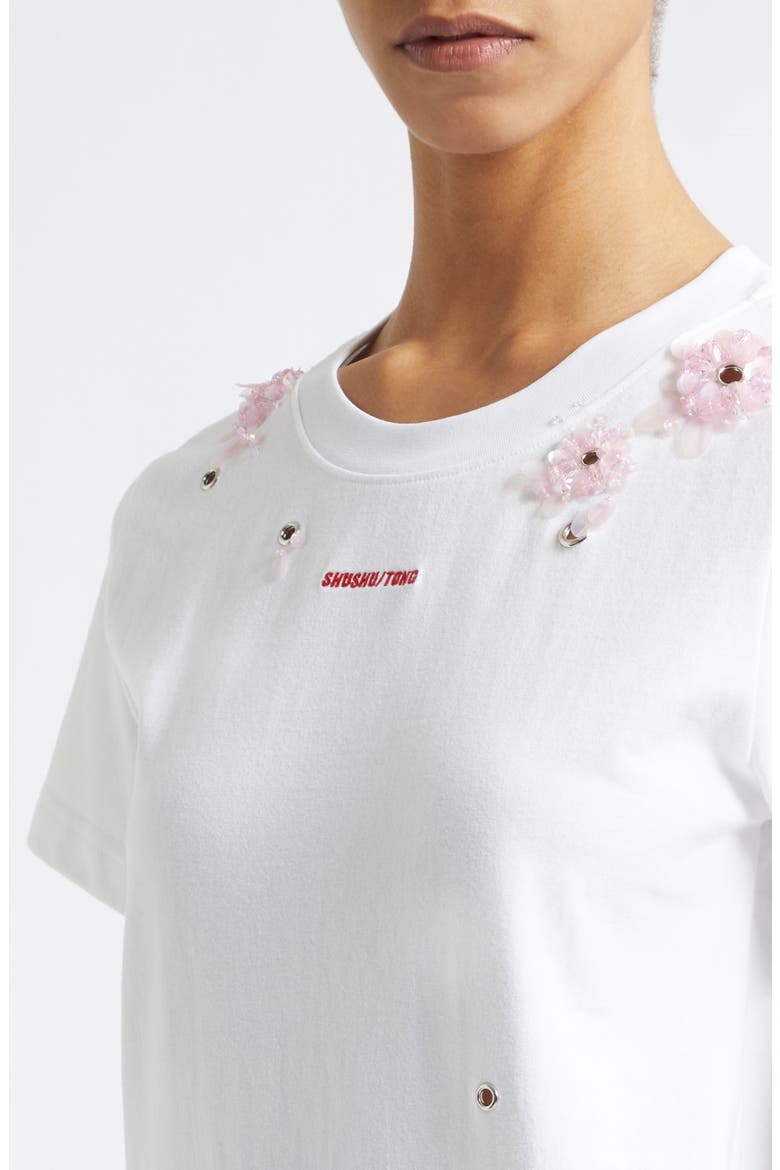 Beaded Floral Grommet Logo T-Shirt, Alternate, color, WHITE/ PINK