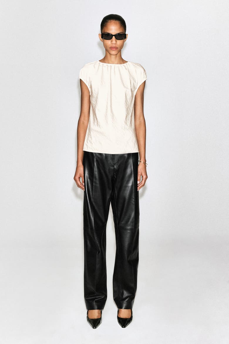 Gathered Crinkled-Satin Top, Alternate, color, IVORY