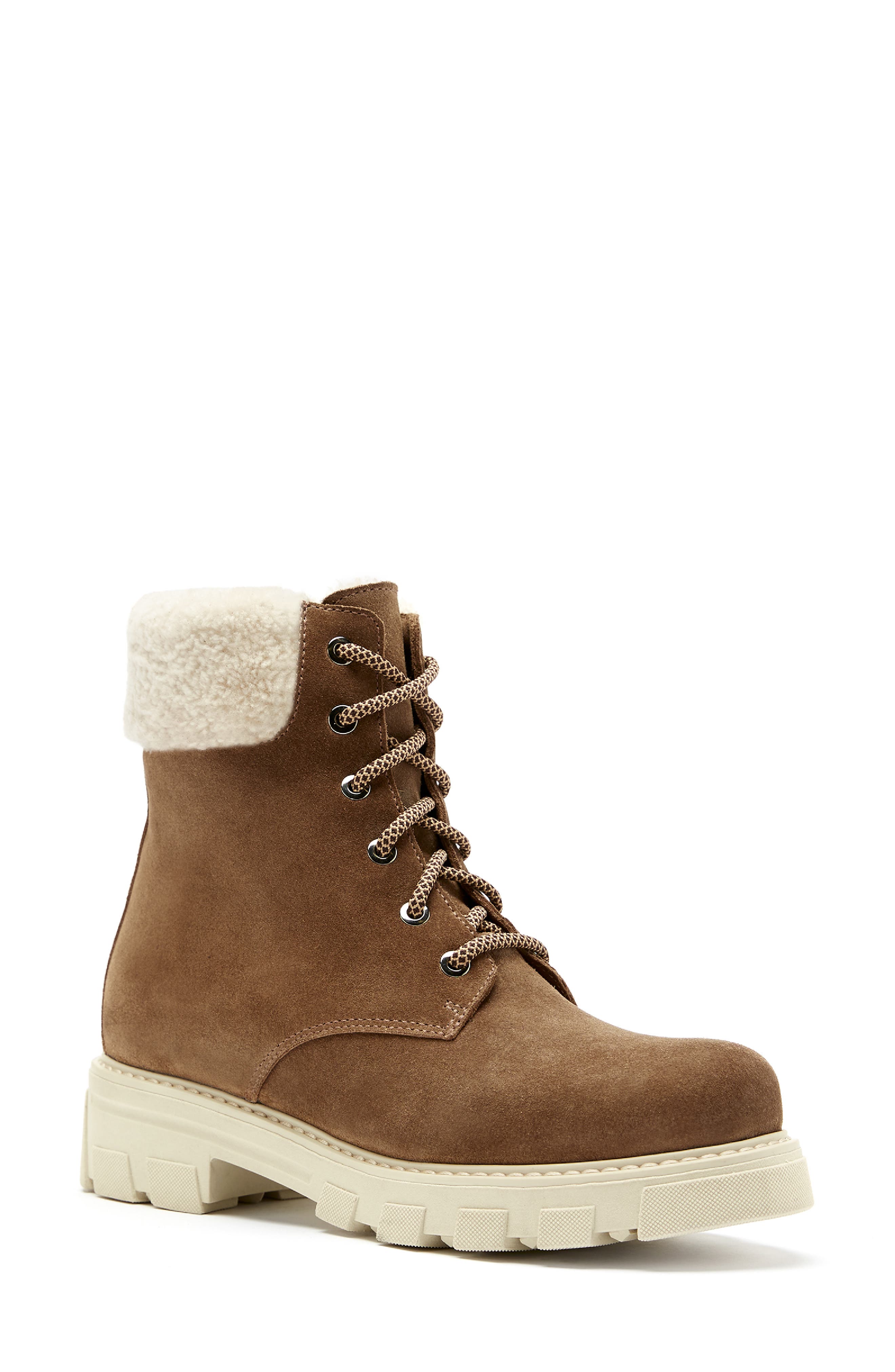La Canadienne Andy Waterproof Genuine Shearling Winter Boot, Main, color, Walnut Suede