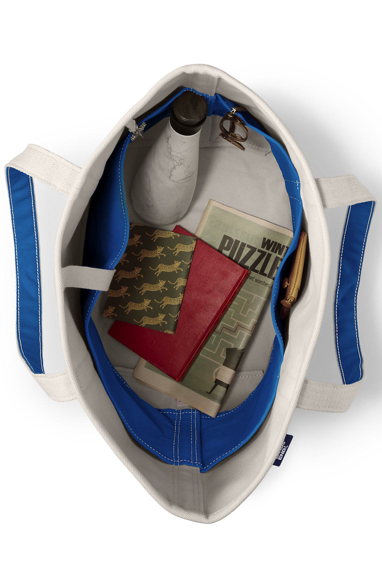 Lands’ End Canvas Open Top Tote Bag  Regular & Long Handle Carry All - Stylish  for Work  Travel  Beach  Errands  Great Gift, Alternate, color, Natural/Beacon Blue