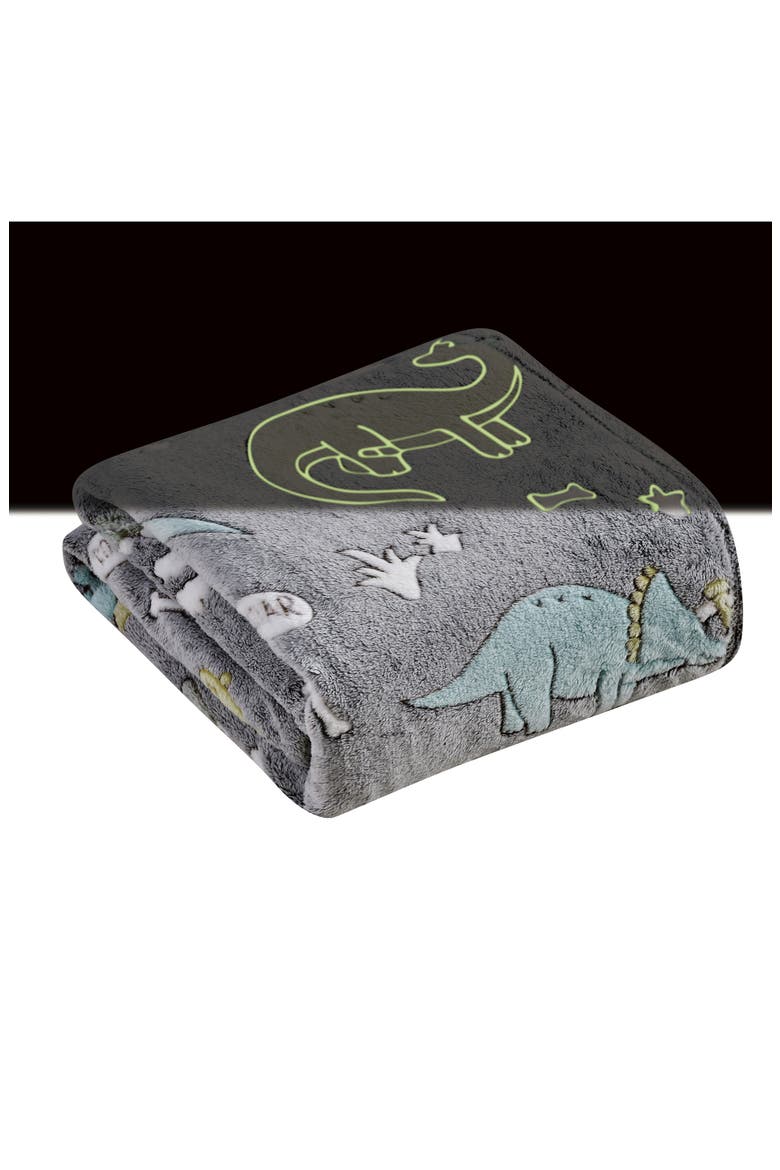 Glow in the Dark Dino Plush Throw Blanket, Alternate, color, GRAY/MULTI