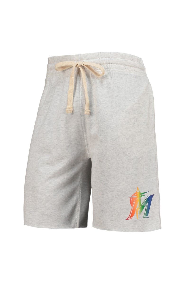 CONCEPTS SPORT Men's Concepts Sport Oatmeal Miami Marlins Mainstream Logo Terry Tri-Blend Shorts, Alternate, color, Oatmeal