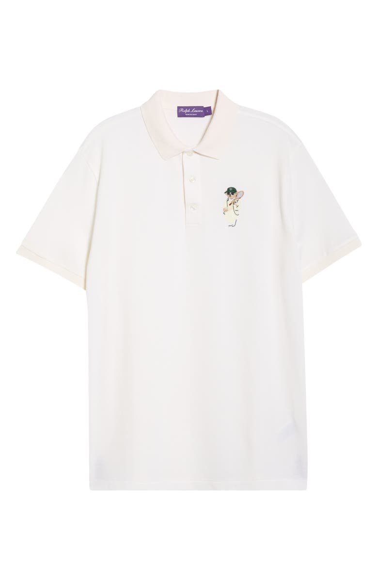 Ralph Lauren Purple Label Embroidered Polo Bear Cotton & Cashmere Piqué Polo, Alternate, color, Classic White