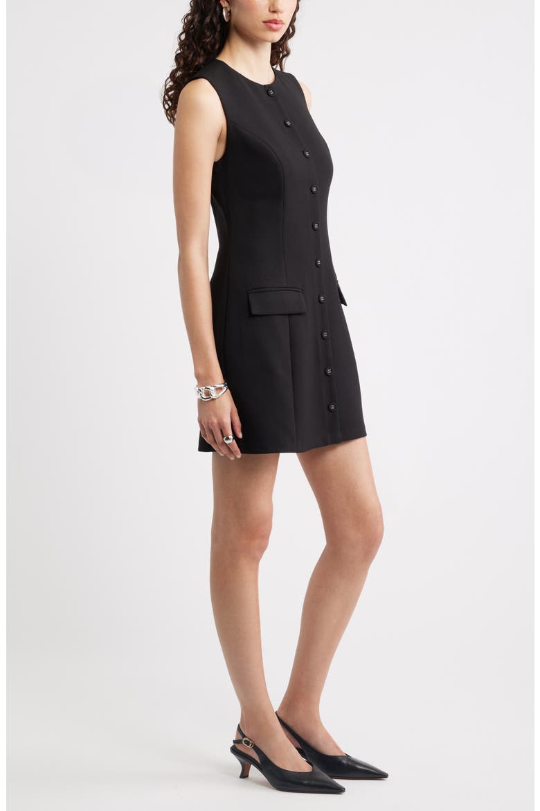 Button Front Sleeveless Minidress, Alternate, color, BLACK