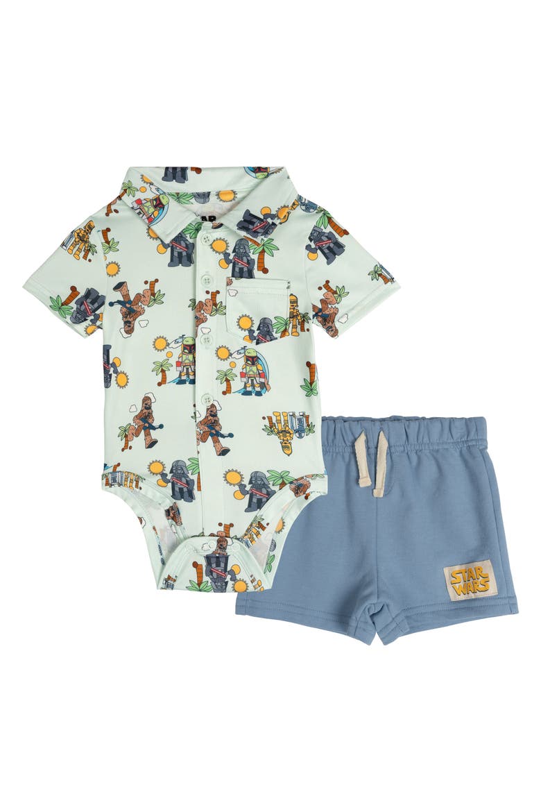 2-Piece Button Down Shirt and Shorts Set, Main, color, Mint Blue Vader Chewie
