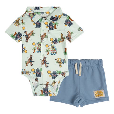 2-Piece Button Down Shirt and Shorts Set