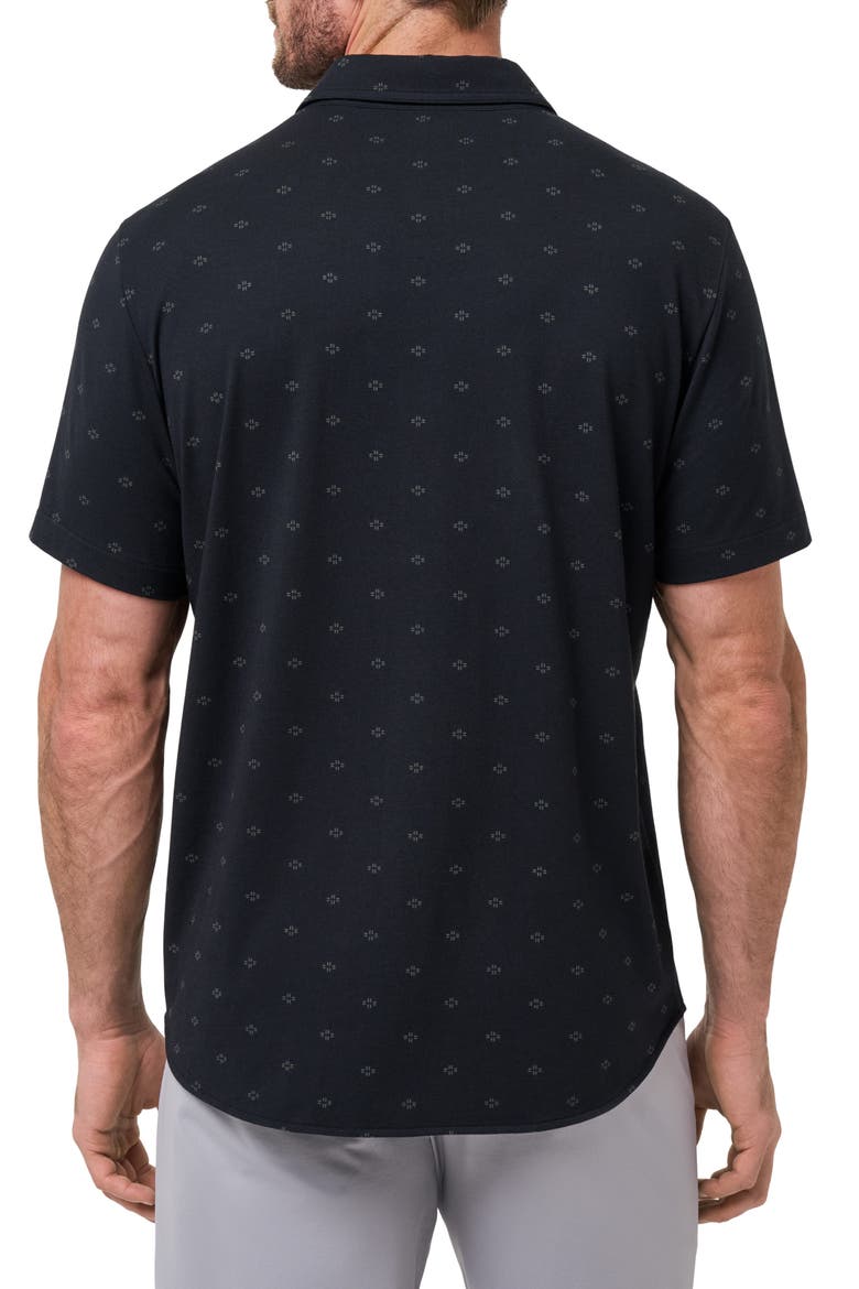 Shore of It Geo Print Short Sleeve Button-Up Knit Shirt, Alternate, color, BLACK