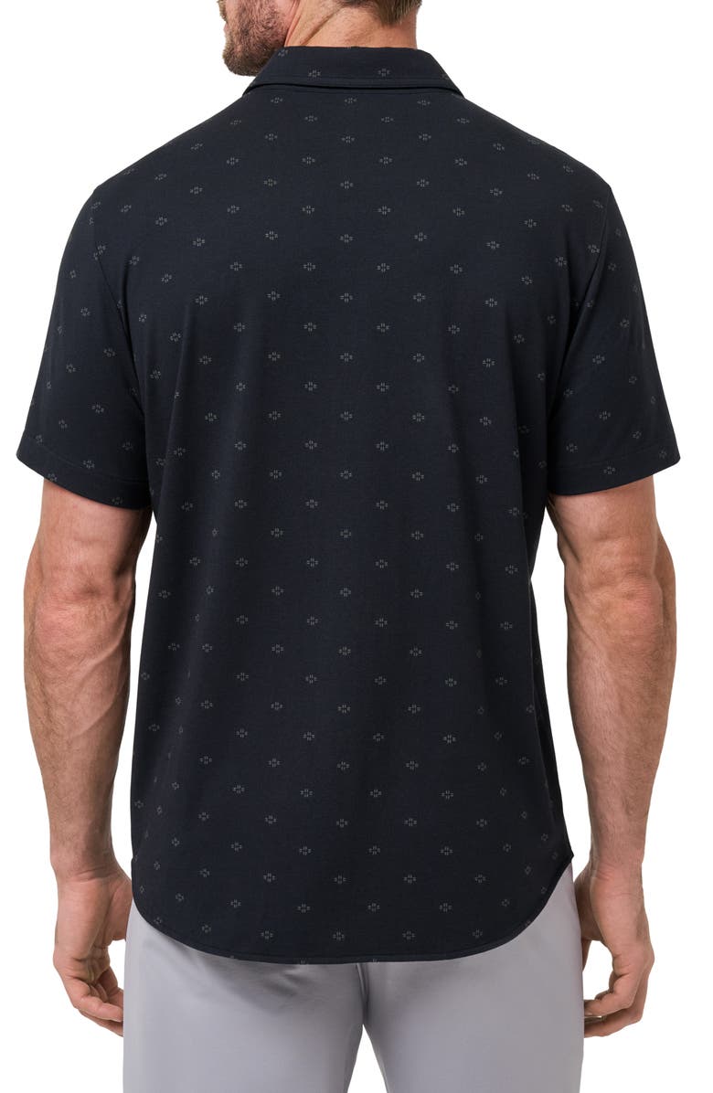 TravisMathew Shore of It Geo Print Short Sleeve Button-Up Knit Shirt, Alternate, color, Black