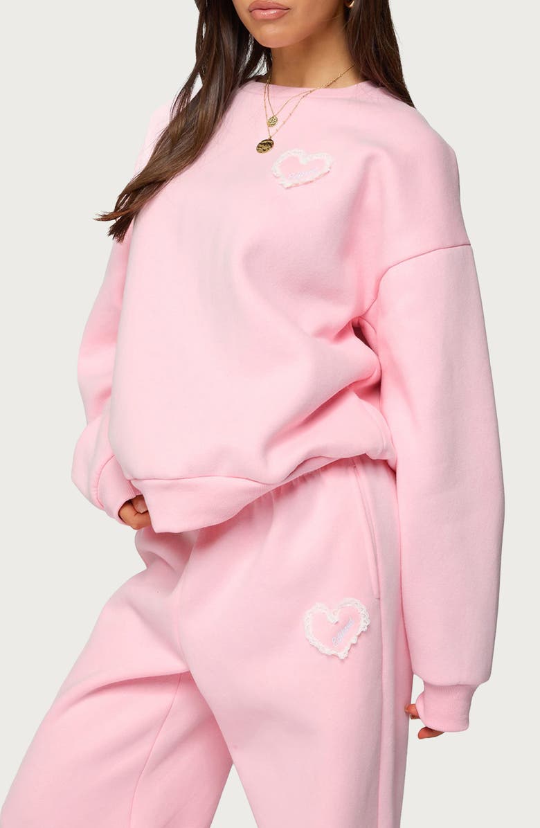 EDIKTED Love Logo Oversized Sweatshirt, Alternate, color, Light-Pink