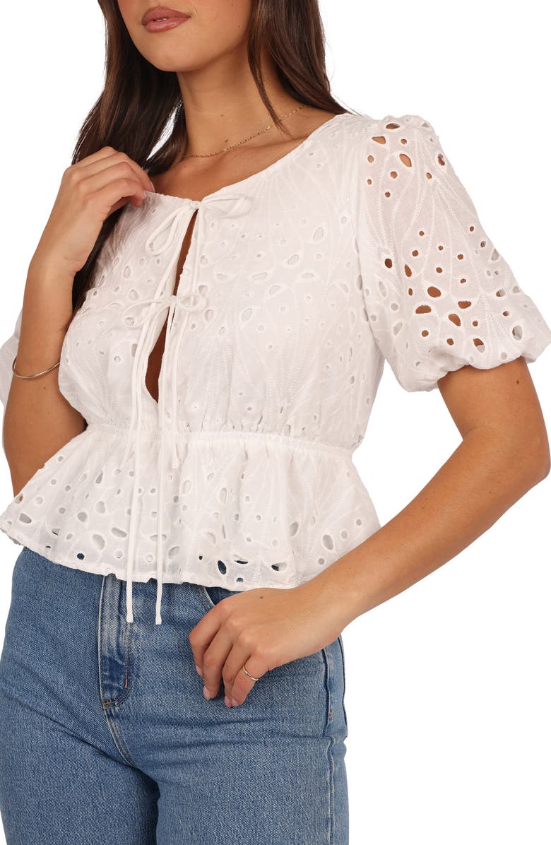 Petal & Pup Flora Eyelet Peplum Top, Alternate, color, White
