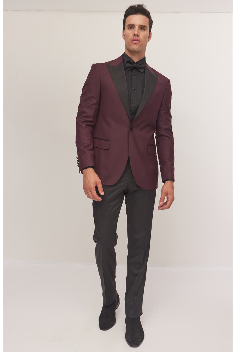 Peak Lapel Two-Tone Tuxedo Jacket, Alternate, color, BURGUNDY