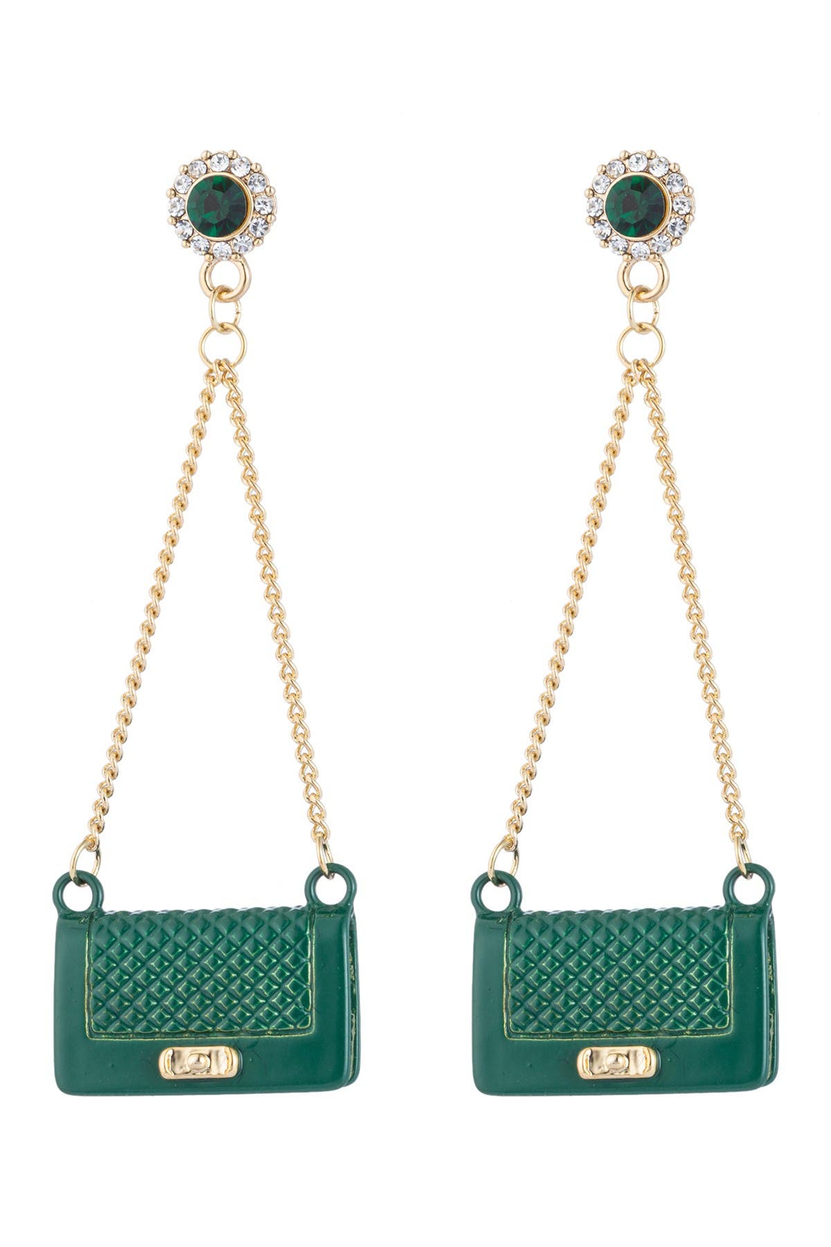 EYE CANDY LOS ANGELES Green Purse CZ Crystal Drop Earrings