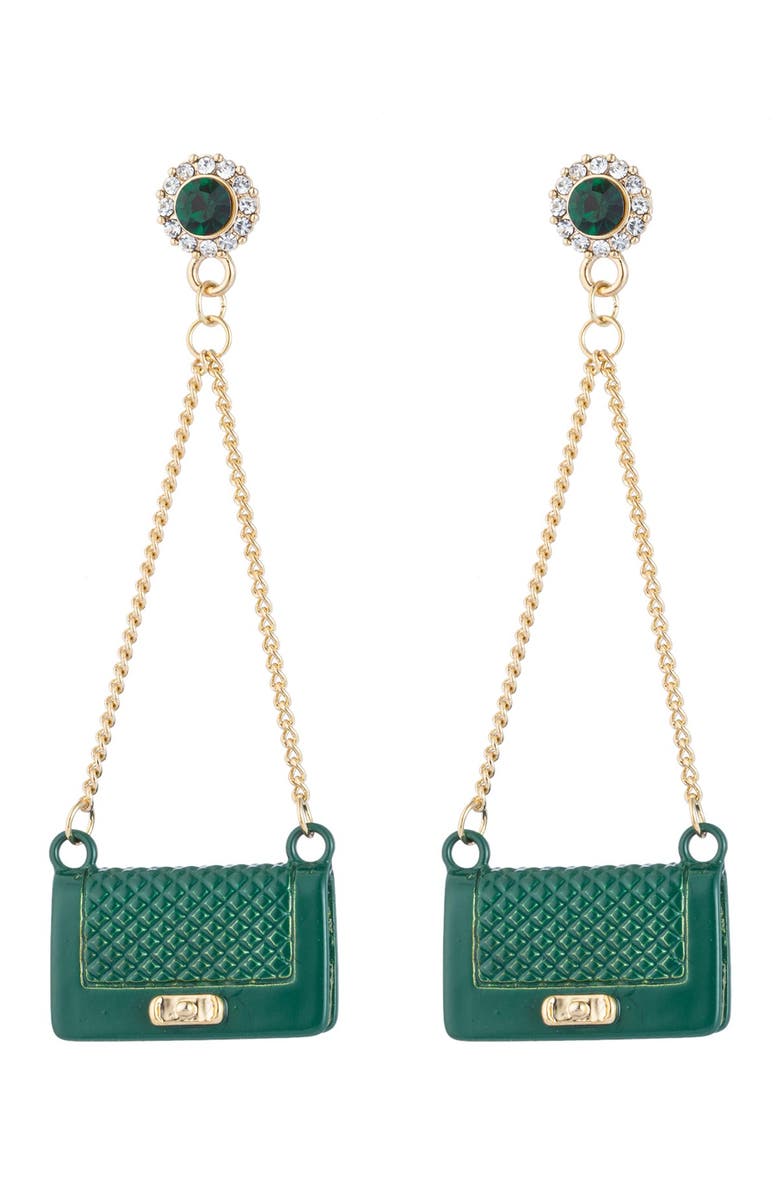 EYE CANDY LOS ANGELES Green Purse CZ Crystal Drop Earrings, Main, color, Gold