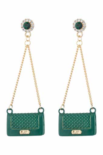 EYE CANDY LOS ANGELES Green Purse CZ Crystal Drop Earrings