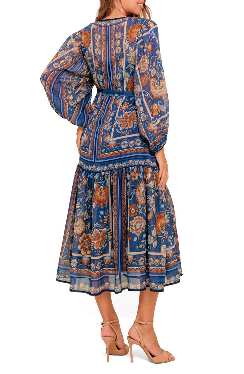 FLYING TOMATO Split Neck Long Sleeve Midi Dress, Alternate, color, Blue