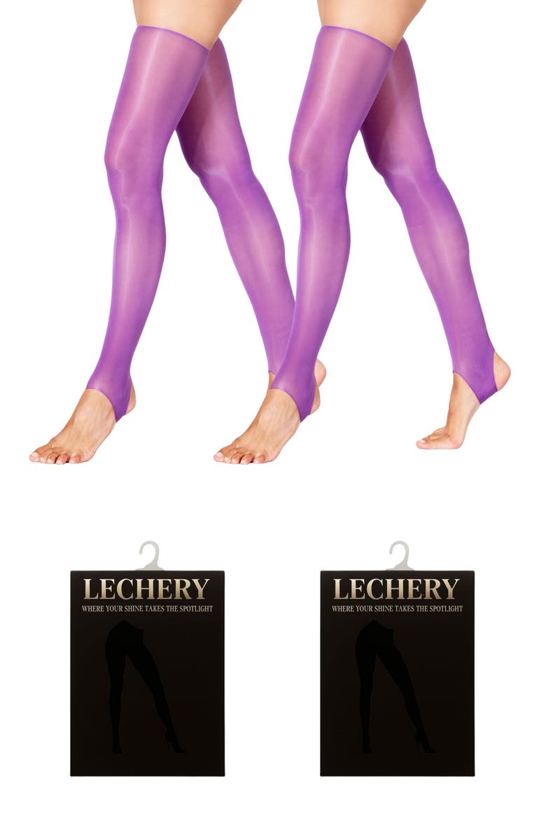 2 Pairs of Glossy Stirrup Thigh Highs, Main, color, Purple