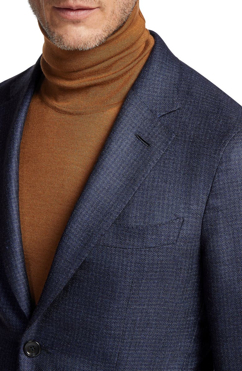 ZEGNA Microcheck Cashmere & Silk Blazer, Alternate, color, 