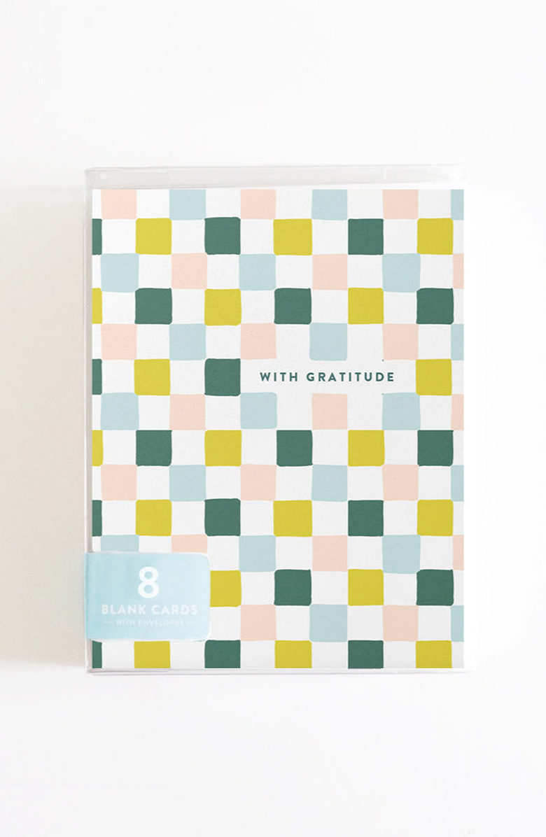 Joy Paper Co. Boxed Set of 8 Checkered Cards, Alternate, color, Green / Blue / Blush