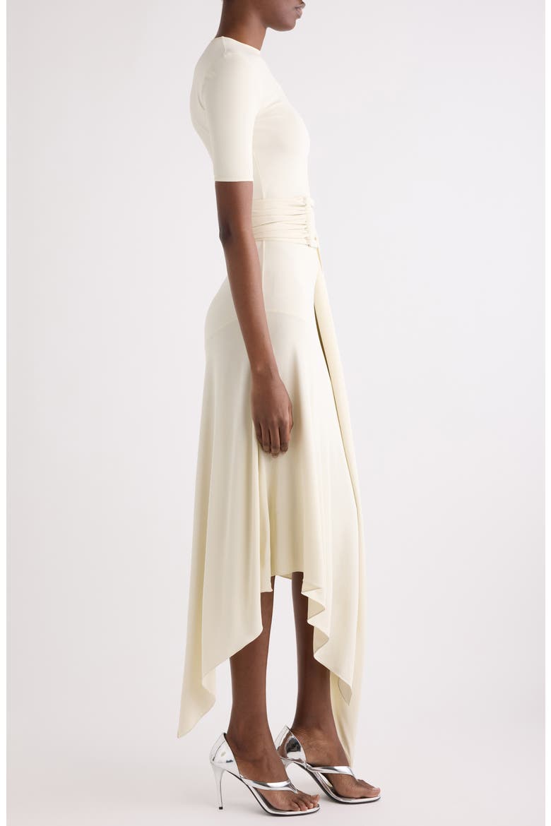 Belted Bias Cut Fluid Jersey Asymmetric Dress, Alternate, color, BLANC CREME