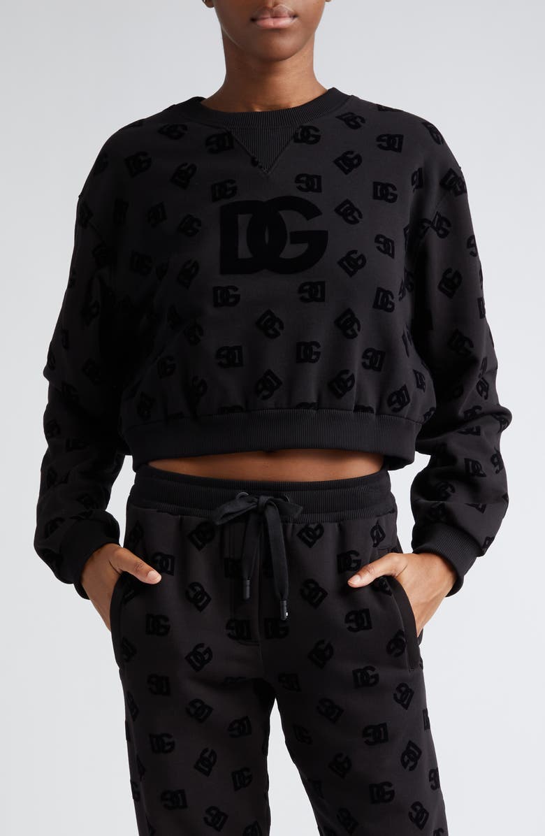 Dolce&Gabbana Flocked Logo Crop Sweatshirt, Main, color, 