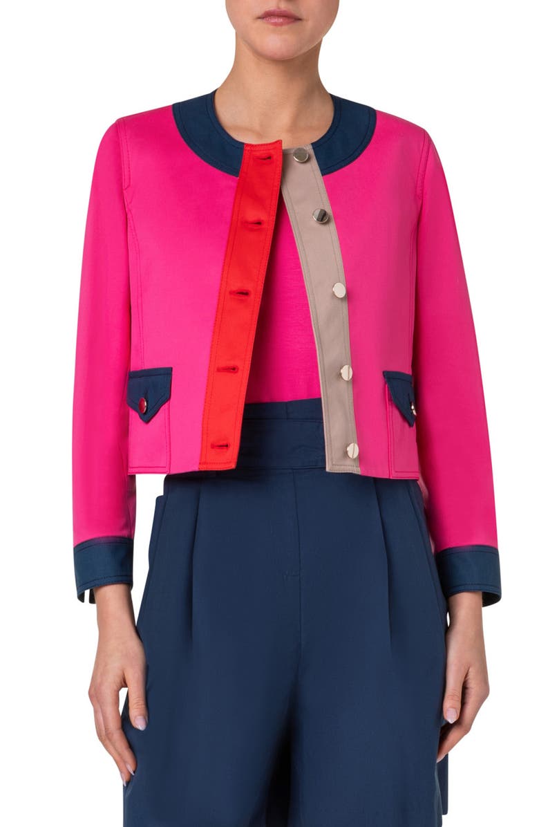 Akris punto Boxy Cotton Gabardine Jacket, Main, color, 