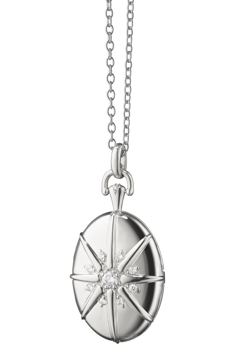 Starburst Four Image Locket Necklace, Main, color, STERLING SILVER