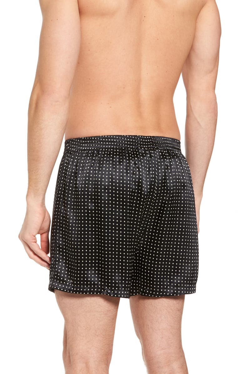 Majestic International Dot Silk Boxers, Alternate, color, Black/ Black Piping