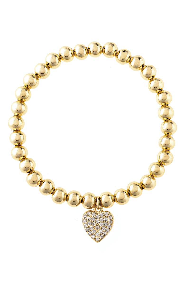 RIVKA FRIEDMAN Pavé Heart Charm Beaded Bracelet, Main, color, 18K Gold Clad
