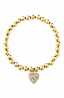 RIVKA FRIEDMAN Pavé Heart Charm Beaded Bracelet