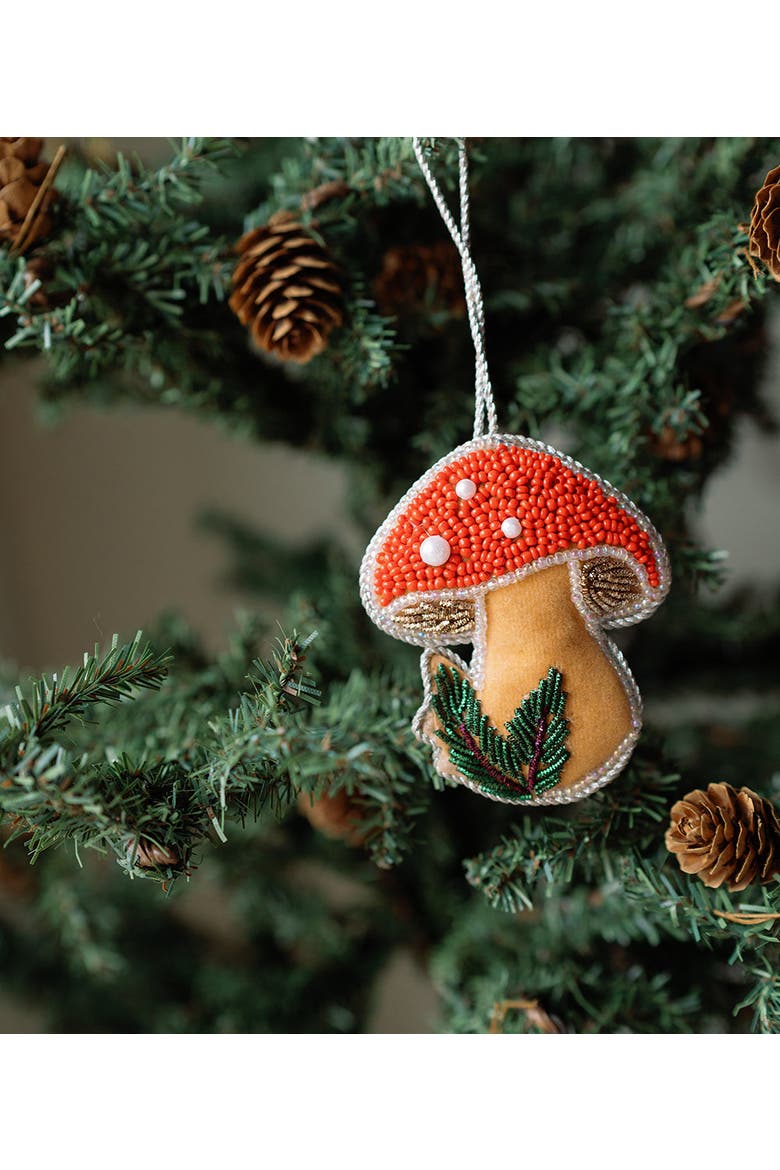 Larissa Plush Mushroom Beaded Felt Ornament - Embroidered, Alternate, color, Red