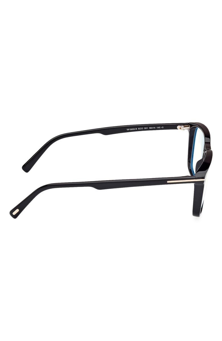 TOM FORD 56mm Square Blue Light Blocking Glasses, Alternate, color, Black Eco / T Logo