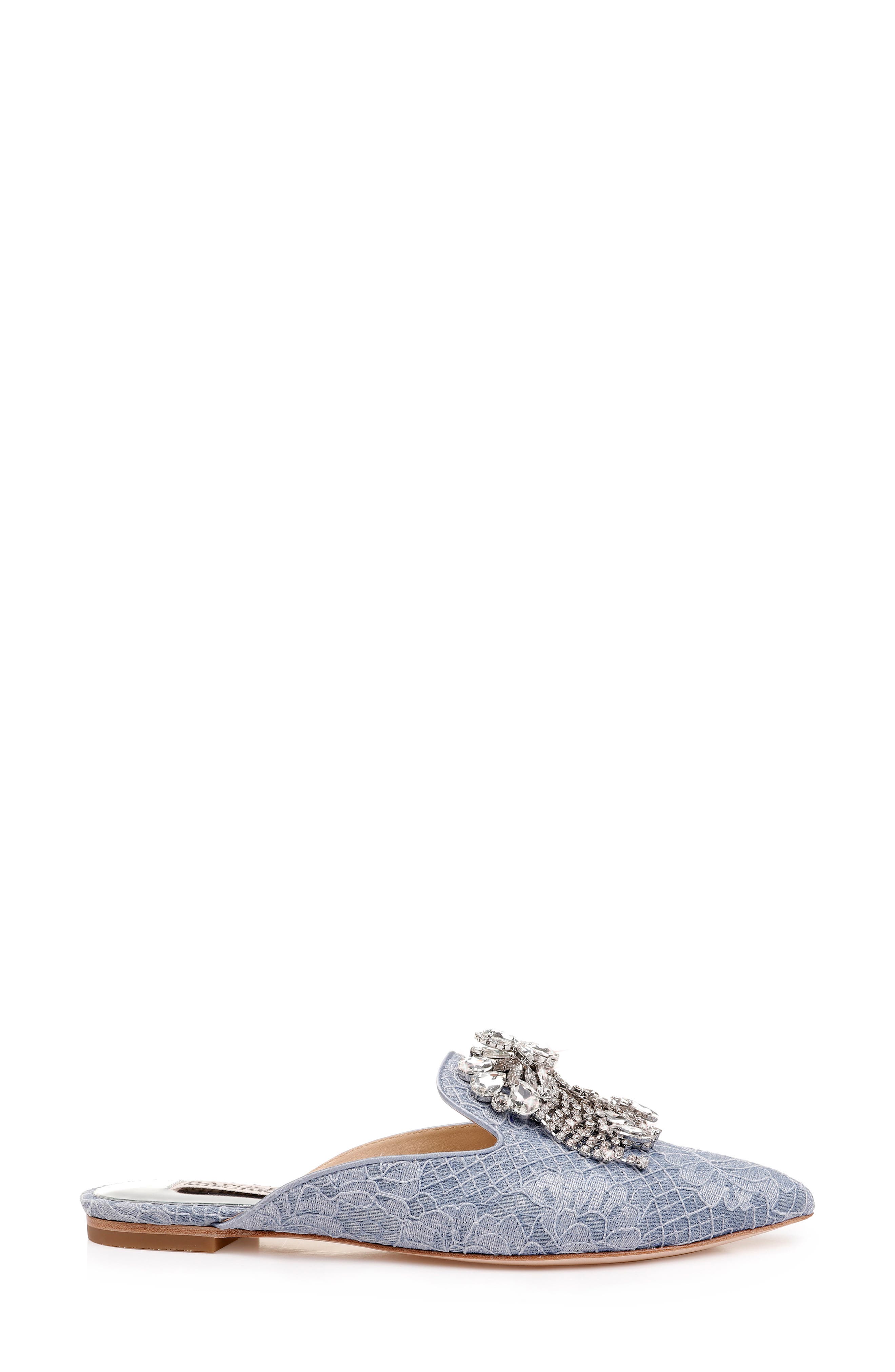Badgley Mischka Farley Embellished Mule, Alternate, color, DENIM BLUE LACE FABRIC