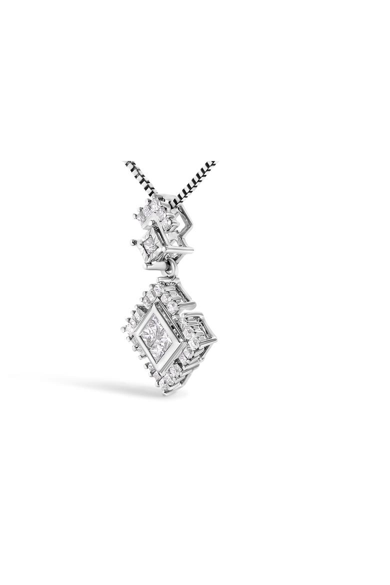 10K White Gold 1/2 Cttw Princess Cut Rhombus Drop Pendant Necklace, Alternate, color, White Gold